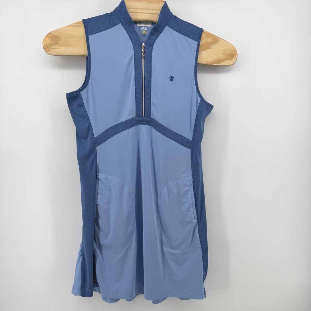 Greg Norman ML75 Womens Large Play Dry Blue Sleeveless Quarter Zip Golf Dress - Picture 2 of 7